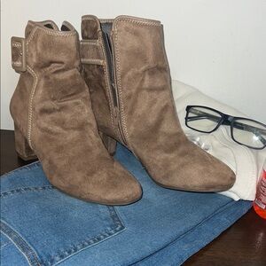 White Mountain Taupe Suede Ankle Boots